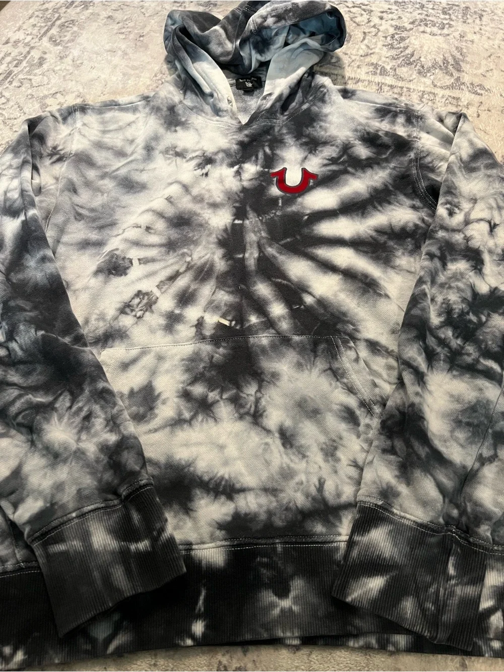 True Religion Black & White Tie-Dye Buddha Guitar Sweatshirt
